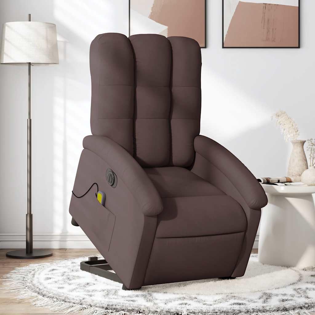Sillón elevador eléctrico reclinable con 6 puntos de vibración, tejido marrón oscuro, función elevación e inclinación 135°, marco estable, cómodo