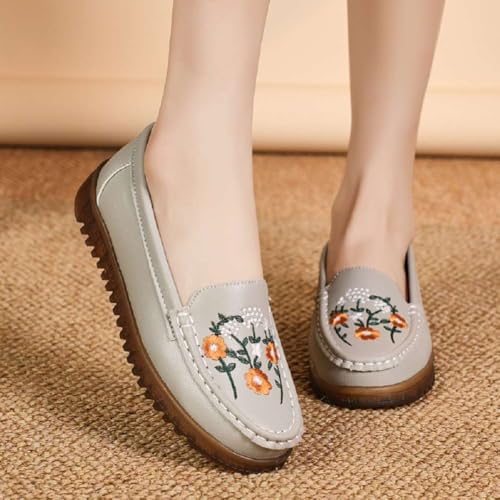 Image of Women's Genuine Leather Platform Loafers Classic Casual Comfort Slip-On Shoes Soft Sole Dress Shoes