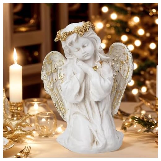 7.8" Kneeling Praying Angel Figurine, Serene Angel Statue for Shelf/Tabletop Decor, Healing Spiritual Gift for Women & Mom, Hand-Painted Resin Christmas Thanksgiving Home Ornament