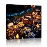 ピクニックのごちそうパターンキャンバスプリント素朴なテーブルセッティングウォールアートディナーアンビアンス感謝祭の家の装飾ダイニングルームの装飾50x50cmインナーフレームを吊るす準備ができています