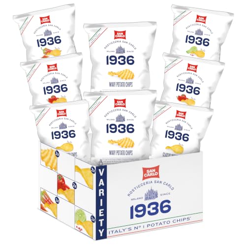San Carlo Variety Pack 8X 50g Multi Flavours n°1 Italian Potato Chips – Classic, Wavy, Paprika...