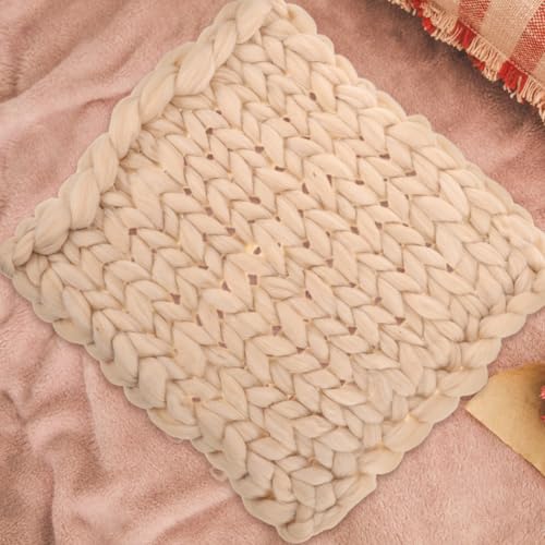 Manta tejida a mano de lana beige Luxshiny, decorativa y resistente para sillas estilo nórdico 7