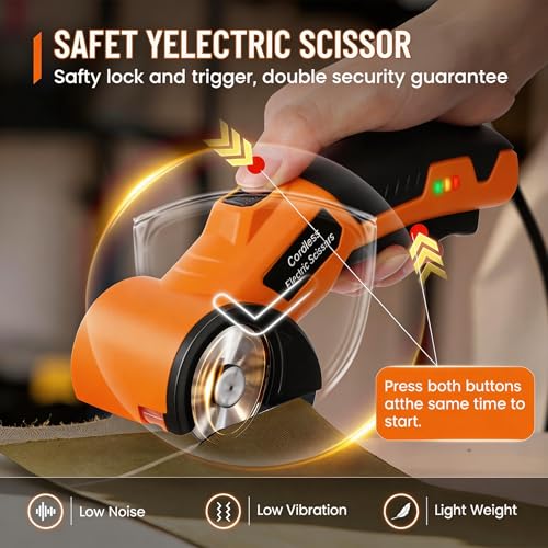 Image of Electric Scissors, Cardboard Cutter, With LED Light, High-Efficiency Brushless Motor, 2000mAh Battery, Tungsten Steel Blade, Suitable for Cloth, Cardboard, Carpet Wire Rope Cutters Orange