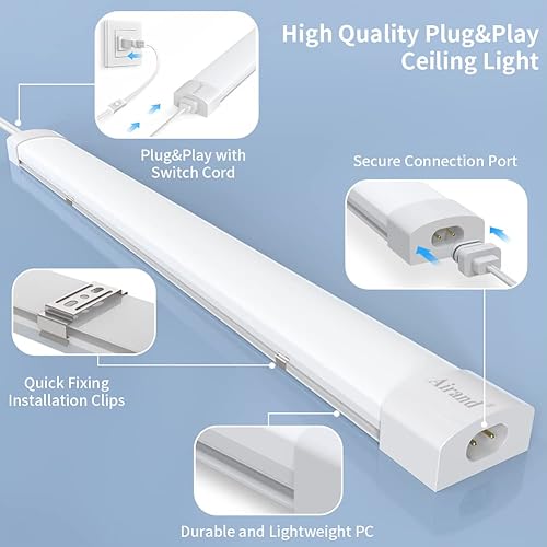 Miniatura 10 de Airand Paquete de 2 luces LED de garaje de 2 pies, 18 W, 5000 K, protección IP66, luces LED para debajo del gabinete, luz LED para garaje, banco de