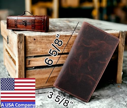 Image of F&L CLASSIC Men's RFID Vintage Look Genuine Leather Long Bifold Wallet Checkbook Wallets, hard wax crunch, Classic