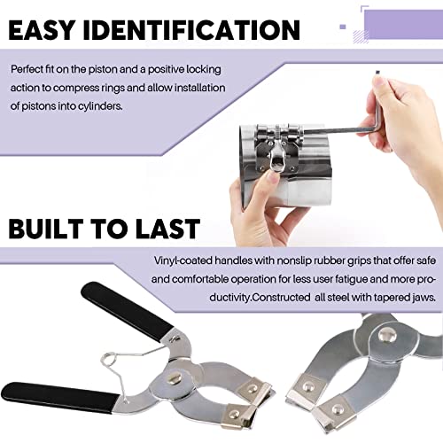 Swpeet 3Pcs 3 Inch Stainless Steel Piston Ring Compressor And Adjustable Piston Installation Tool Installer Removal Pliers With Wrench Assortment Kit Perfect For Car Engine #TOP3