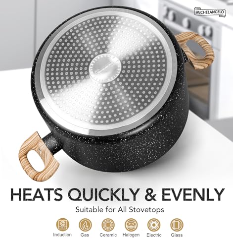 MICHELANGELO Stock Pot with Lid, 24cm/6L Soup Pot Nonstick, Cooking Pot with Lid, Induction Pot for Cooking, Non Stick Pot for Kitchen, Black Granite Pot - Image 5