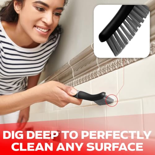 Image of KROYWEN Scrub Brush Set of 3pcs-Cleaning Shower Scrubber with Ergonomic Handle and Durable Bristles - Grout Cleaner Brush-Scrub Brushes for Cleaning, Bathroom /Shower /Tile /Kitchen /Floor /Bathtub /Carpet