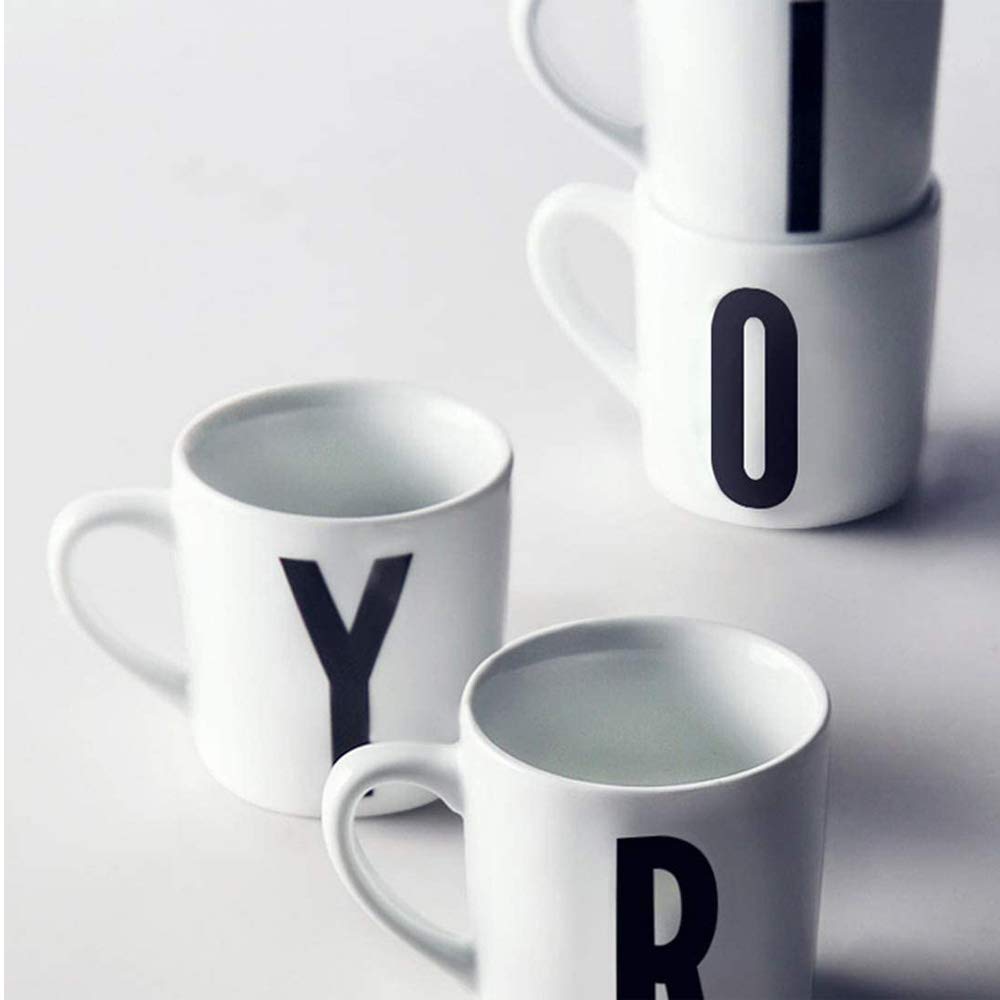 ZHOUXIAO Keramik Brief Kaffeetasse Milchbecher, 26 Initial Monogramm Personalisierte Brief Kaffeetasse Frauen Liebhaber Freunde, Büro Porzellan Tasse für heiße kalte Getränke (N)