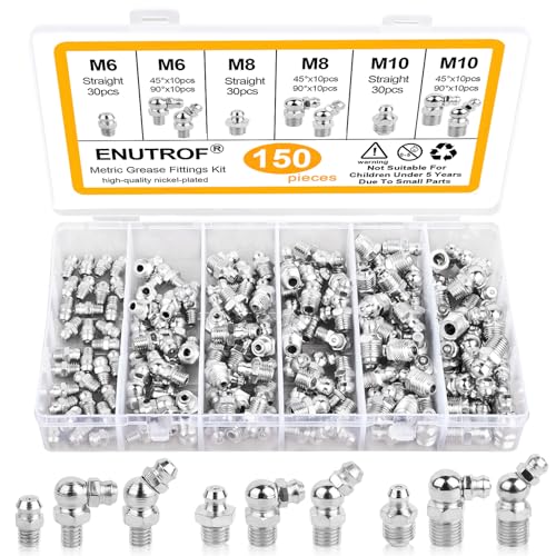 ENUTROF Graisseur a Visser Kit 150Pièces M6 M8 M10 Droit et Coudé 45° 90° 180° pour Équipement Mécanique Embout de Graissage Fixations