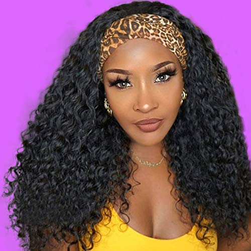 Persephone 180% Headband Wigs for Black Women Glueless Loose Curly Wig with Headband Attached Black Synthetic Wig with 3 Headwraps 20 inches