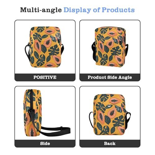 KLL Tropical Papaya Design Orange Dark Green mens messenger bag crossbody Vegan Leather Crossbody Small Bag For Women Shopping Shoulder Handbag For Travel4
