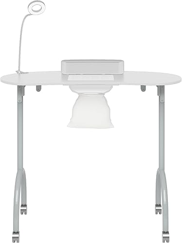 Miniatura 2 de TABU Mesa de manicura portátil para uñas, mesa de manicura plegable con ventilador colector de polvo, lámpara LED, 4 ruedas bloqueables y bolsa de