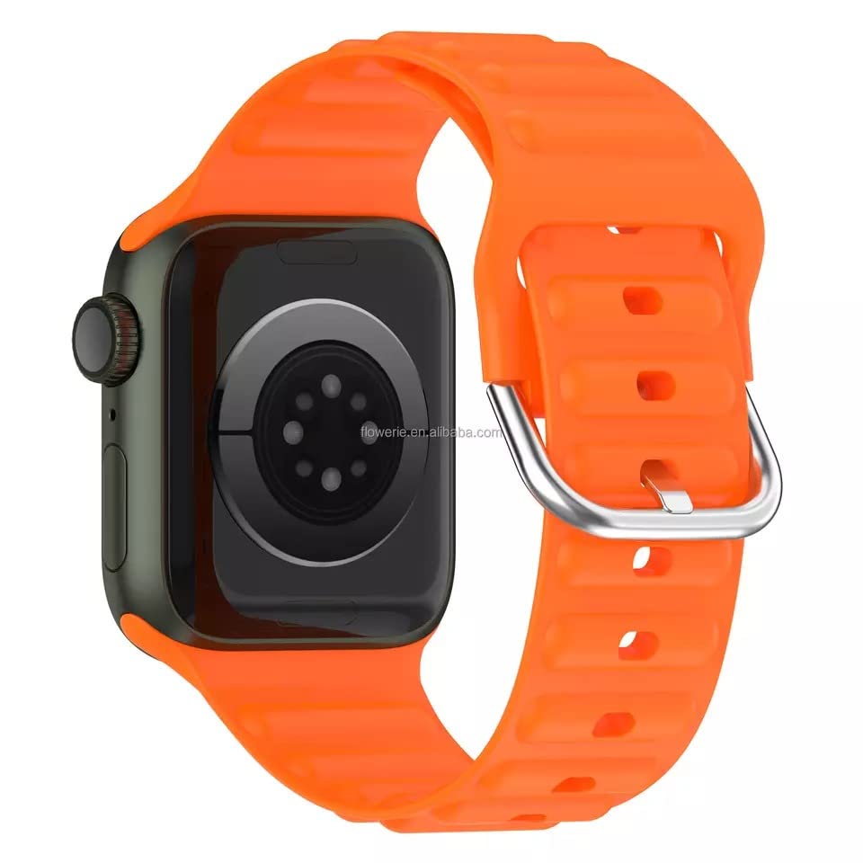 Foxne point Wave Line Loop Wristband Replacement Silicone Strap Compatible with iWatch Straps Series 7/SE/6/5/4 Sport Bands for Iwatch Wristband belt Bracelet (Watch is NOT included) (Orange)