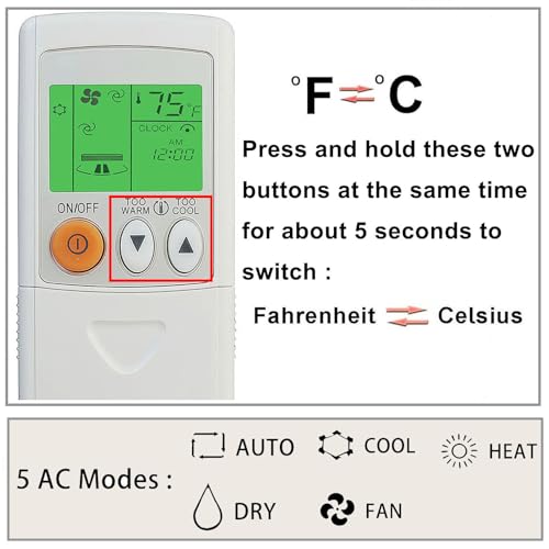 Télécommande Mitsubishi E1244E426 affichage Fahrenheit pour climatisation KM16K