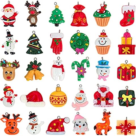 30 Pieces Mini Christmas Ornaments Resin Tiny Christmas Tree Decorations Miniature Ornaments for Mini Tree Small Christmas Figures - Santa Snowman Bear Reindeer Bells Candies Cover