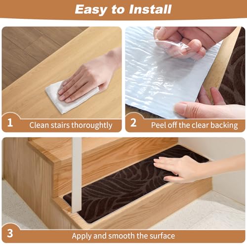 Alfombra para peldaños de madera con base autoadhesiva y lavable de 15 piezas 8