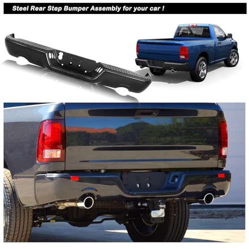 JSBOYAT [without Sensor Hole & with Dual Exhaust] Rear Bumper Assembly Replacement for 09-18 Dodge Ram 1500/10-18 Ram 2500 3500/19-23 1500 Classic Black 1 Package Easy to Install - Thumbnail 4