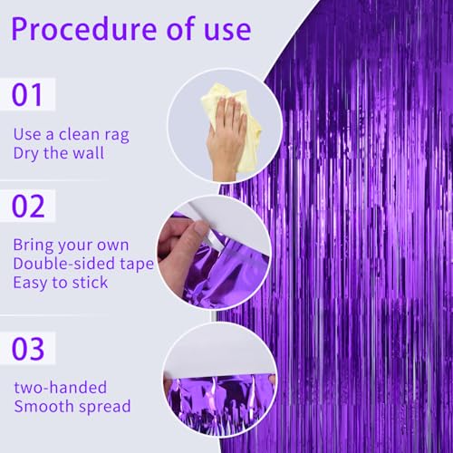 Image of Purple Backdrop Curtains Birthday Decorations 2Pack Halloween Foil Curtain Backdrop Streamers Party Decorations Photo Booth Props for Party Decorations