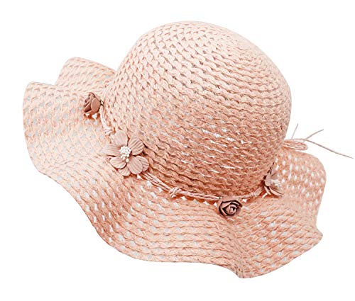 Bienvenu Girls Straw Hat Sun Hat Summer Beach Hat with Flowers