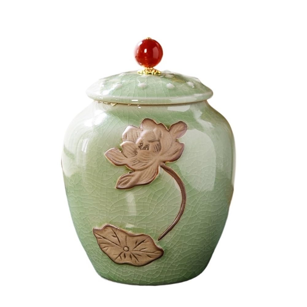 Bx9rE7tK3g Kitchen Storage Jar Ceramic Tea Canister With Lid And Carrying Handle For Kitchen Counter, Pantry, Decorative Jar Ceramic Tea Canister(Green)