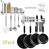 Wall Pot Rack Wall Pan Hanger Kitchen Pan Organizer 17 inch with 20 Hooks,two pair