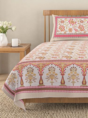 Image of Jaipuri bedsheets, Featuring a 220 TC Double Bed Super King Size 100% Cotton bedsheet with 2 Pillow Covers. The bedsheet Measures 108 X 108 inches. (Design 5)