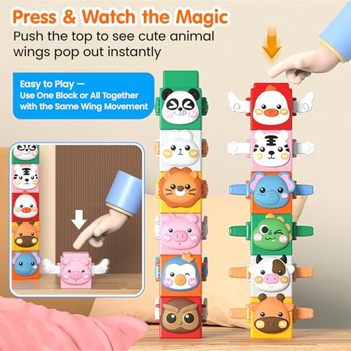 Image of Kidology 6 PCS Animal Stacking Cubes Set | Pressable Montessori Learning Blocks for Toddlers 1+ Years | Sensory Stacking Sorting & Plugging Toys | Travel Friendly Educational Gift for Boys & Girls