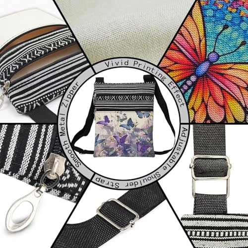 Purple Butterfly Messenger Bag Small Ethnic Pattern Printed Adjustable Strap Crossbody Zipper Bag Purple Butterfly Phone Bag Wallet Cute Shoulder Handbag for Butterfly Lovers Women - Image 5