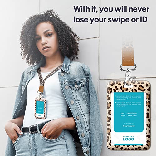 Leopard Cow Id Holder And Keychain Lanyard Cheetah Cow Badge Reel Leopard Print Id Holder With Lanyards For Women Nurses, Card Holder, Id Tag, Wallets, Office School Supplies (Leopard) #TOP6