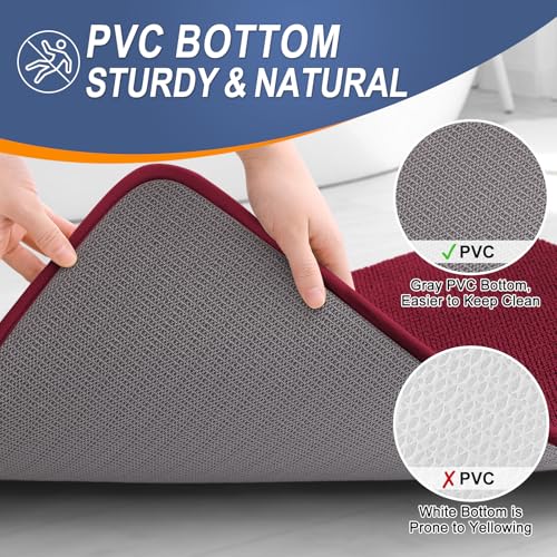 Image of OLANLY Thick Memory Foam Bathroom Runner Rugs 59x24, Extra Soft Absorbent Long Bath Rug, Quick Dry, Non-Slip, Machine Washable Bath Mats for Bathroom, Tub and Shower, Home Decor Accessories, Burgundy