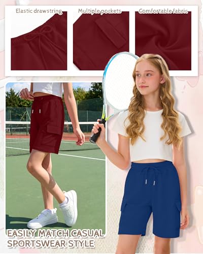 Image of 3 Pack Girls' Cargo Bermuda Shorts | Cargo Shorts, Knee Length, SweatShorts, Long Shorts, with 4 Pockets, Summer, Back to School, Clothes, 5-14 Years