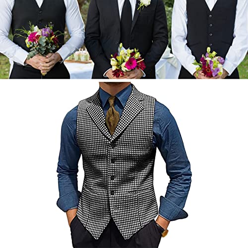 Men's Tweed Plaid Lapel Suit Vest Casual Formal Dress Waistcoat Tank Top with 5 buttons and 2 Pockets for Work Party ( Color : Grey , Size : XX-Large )3