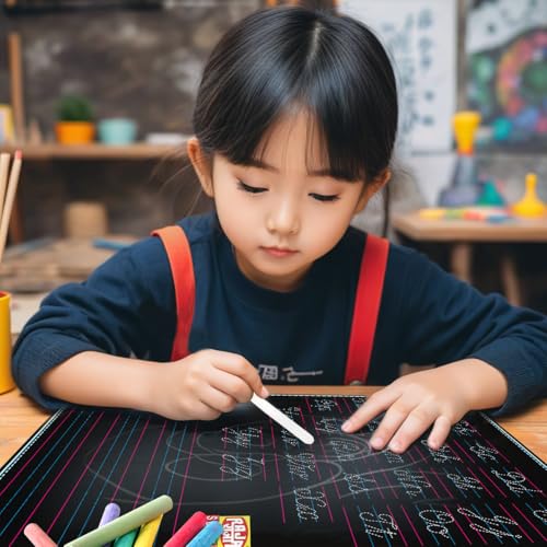 Image of TOKYODO Pre-Printed Rewriting Slates Chalk Board for Kids, Double Sided Writing Learning Black Board, with 4 Letter Spelling Cards (Pack if 1, Cursive Writing)