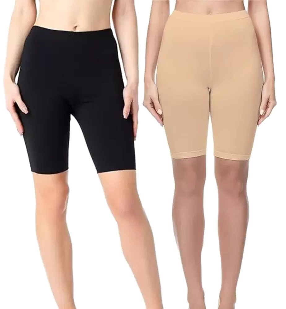 Anti-Chafing Boyshorts Women Shorties | Stretchable Skin Fit Shorts Tights | Cotton Slip Biker Shorts Under Dresses Underwear for Women & Girls High Waist Women's Shorts - (Pack of 2)