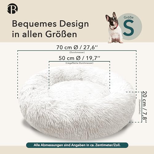 bluzelle Hundebett für Mittelgroße Hunde, 70cm Hundekissen Rund Donut Kissen Hundekorb Flauschig Plüsch, Ergonomisch Bezug Waschbar rutschfest Weich Kunstfell, Farbe:Cream