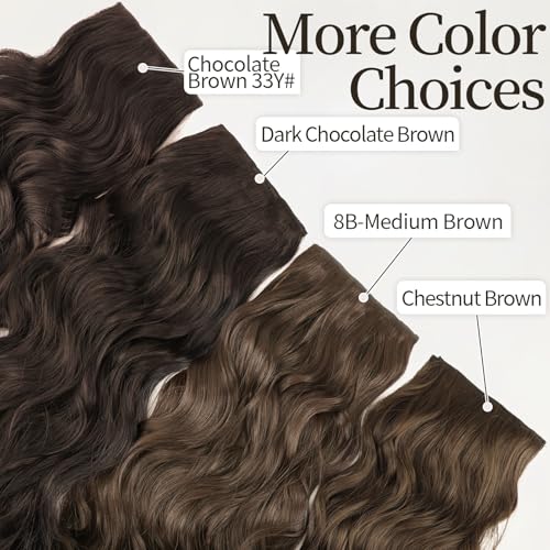 Image of Wavy Thick Clip in Hair Extensions 16 inch Chestnut Brown | Natural Volume & seamless, 4 Pieces Clip in Extensions,Fiber Double Weft Hairpieces,Wave Short Synthetic Hairpiece for Women