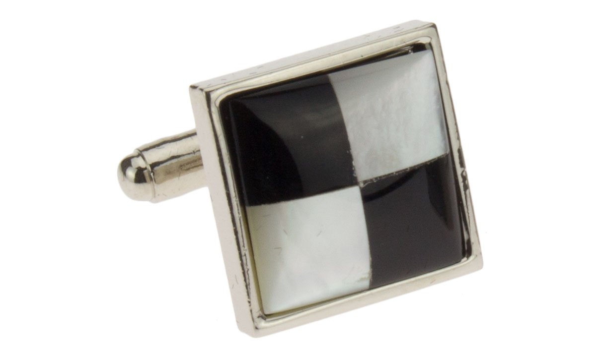 Designer Mother of Pearl & Black Onyx Stainless Steel Cufflinks with Gift Box