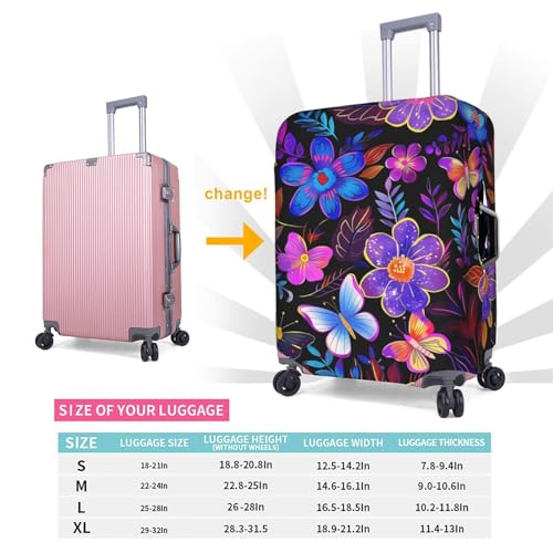 Colorful Flower Butterfly Luggage Cover Washable Suitcase Cover Anti-Scratch Luggage Protector Covers Elastic Luggage Identify for Suitcase S fits 18-21 Inch Luggage2