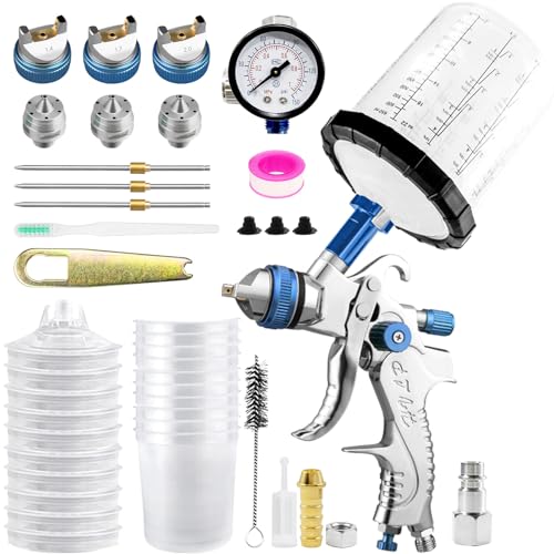 Pistola pulverizadora de aire HVLP con sistema de 10 tazas desechables de 650ML de pintura, boquillas de 1,4/1,7/2,0 mm, manómetro de presión, pistola pulverizadora de aire automotriz para coches