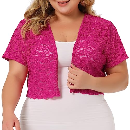 Image of Agnes Orinda Plus Size Bolero Shrugs for Women Lightweight Open Front Short Sleeve Cropped Lace Cardigan