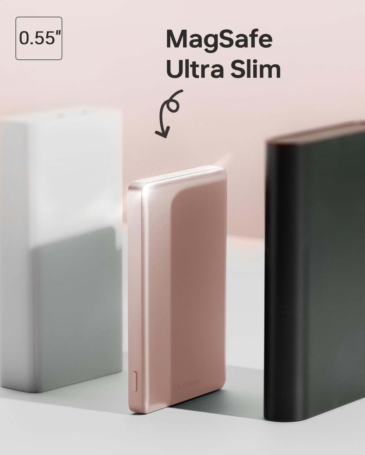 ULiXWH Batería externa magnética de 10,000 mAh, ultra delgada, cargador inalámbrico Mag con cable USB-C, batería portátil de carga rápida para iPhone 16/15/14/13/12, oro rosa