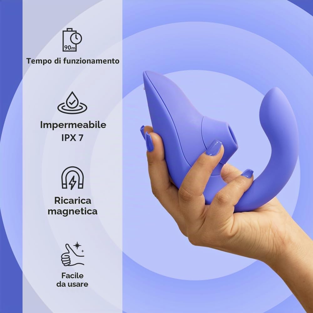 Womanizer Blend Vibratore Rabbit Stimolatore Doppio, Stimolazione Clitoridea Pleasure Air, Vibrazione per il Punto G e Risucchio del Clitoride, Sex Toy per Donne, Impermeabile e Ricaricabile - Blu