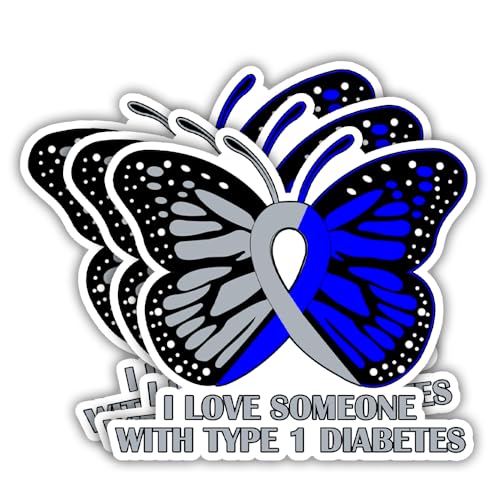 Image of SODAVA 3Pcs I Love Someone with Type 1 Diabetes Sticker, T1D Diabetes Awareness Blue Gray Ribbon Butterfly Stickers for Laptop Water Bottle Phone Accessory Boat Car Bumper Window Helmet, Sticker