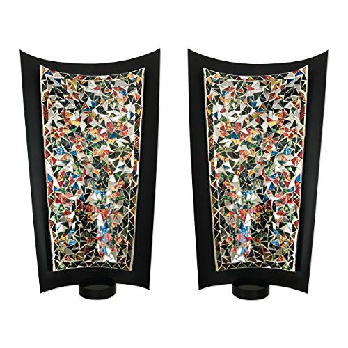 DecorShore Mosaic Wall Sconce Set of 2 Tealight Candle Holders - Abstract Metal Wall Art Candle Sconces Pair