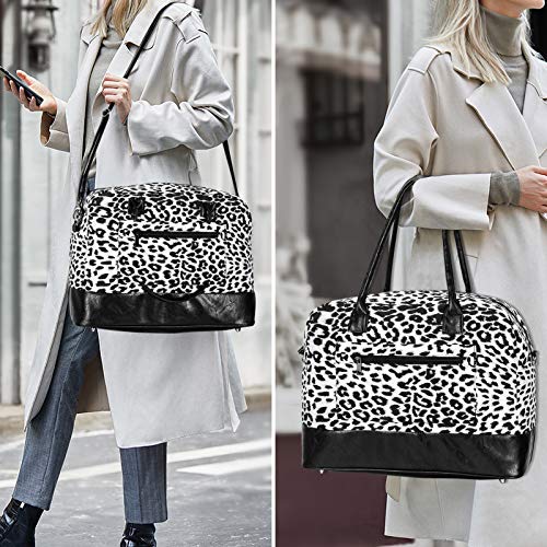 Weekend Bag for Women Leopard Travel Duffle Carry on Bags Overnight Tote with Zipper Luggage Sleeve(Black)