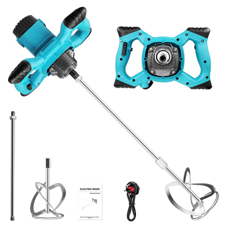 3500W Electric Cement Mixer with 6 Adjustable Speeds, Handheld Paddle Mixer for Concrete Mortar Feed & Thinset, Overheat Protection - Plaster Mixer & Paint Mixer for Drill for Professional Use,Blue