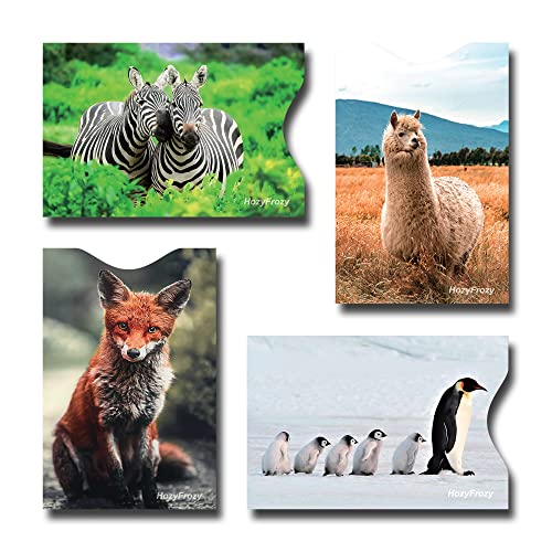 8 RFID Blocking Sleeves, Credit Card Protector, Anti-Theft Credit Card Holder, for Men and Women, Elephant, Zebra, Fox, Giraffe, Hummingbird, Penguin, Alpaca and Piggy Prints2