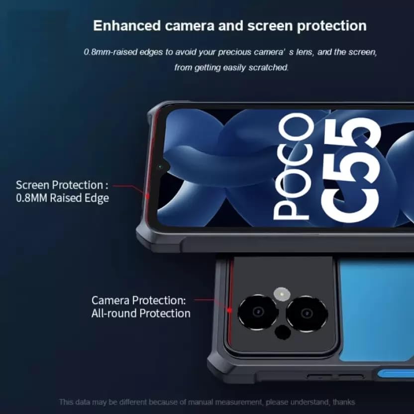 Image of Transparent Hard Back Cover case Mobile Cover for Poco C55 / Redmi 12C - Transparent Grip Case /Shockproof Corners with Camera Protection