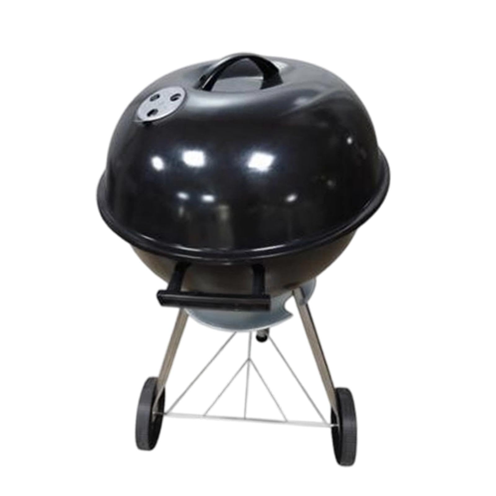 Barbecue a Carbone Rotondo con Ruote E Coperchio per Cucinare All'aperto, Nero